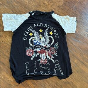 Women’s Black & White 'Stars and Stripes' Graphic Raglan Tee